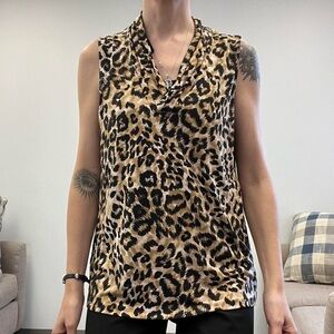 Sleeveless Leopard Print V Neck Top by Anne Klein – Women’s Medium